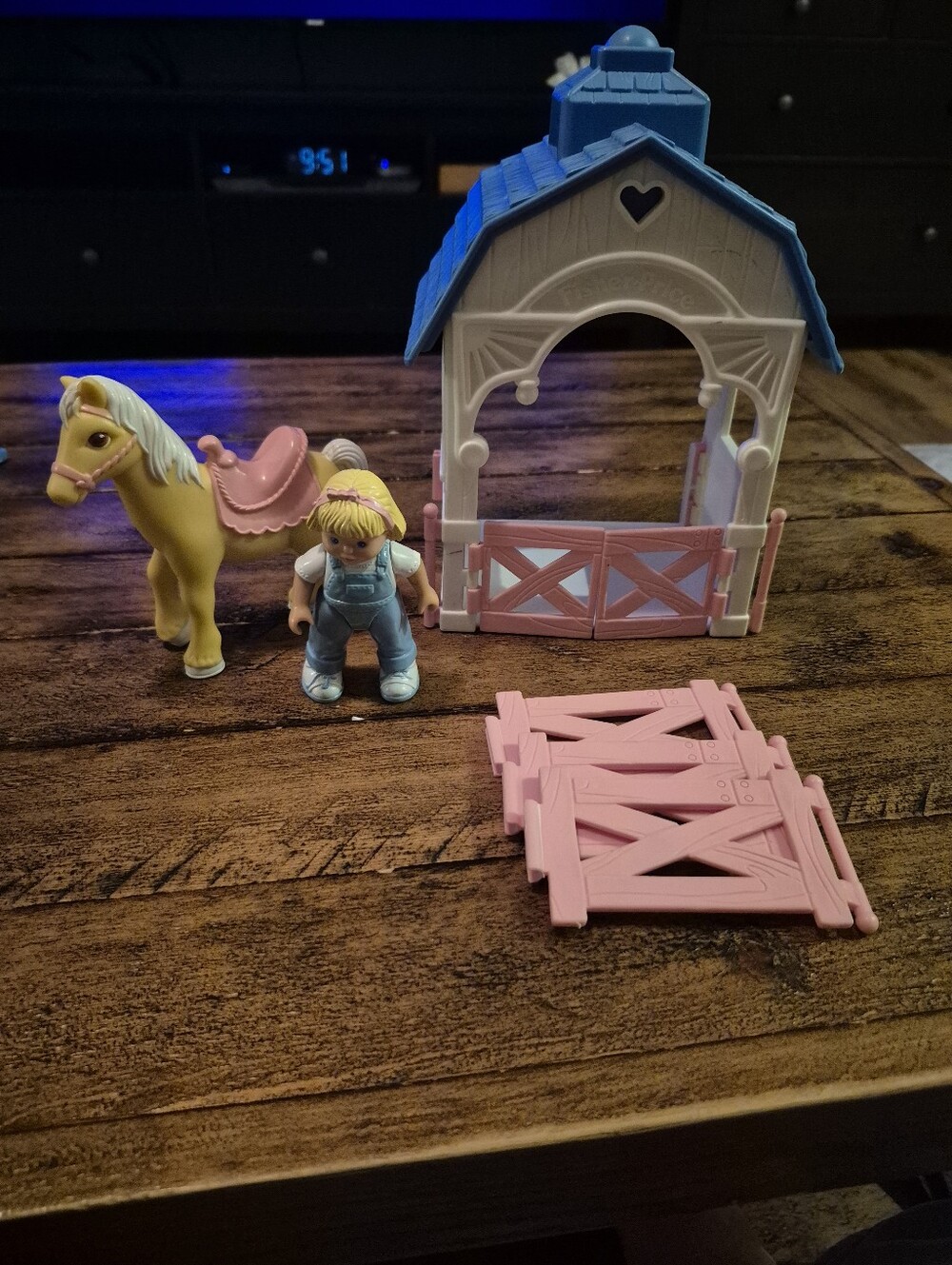 Vintage My Loving Family Stable Pink Playset with Horse and Figure